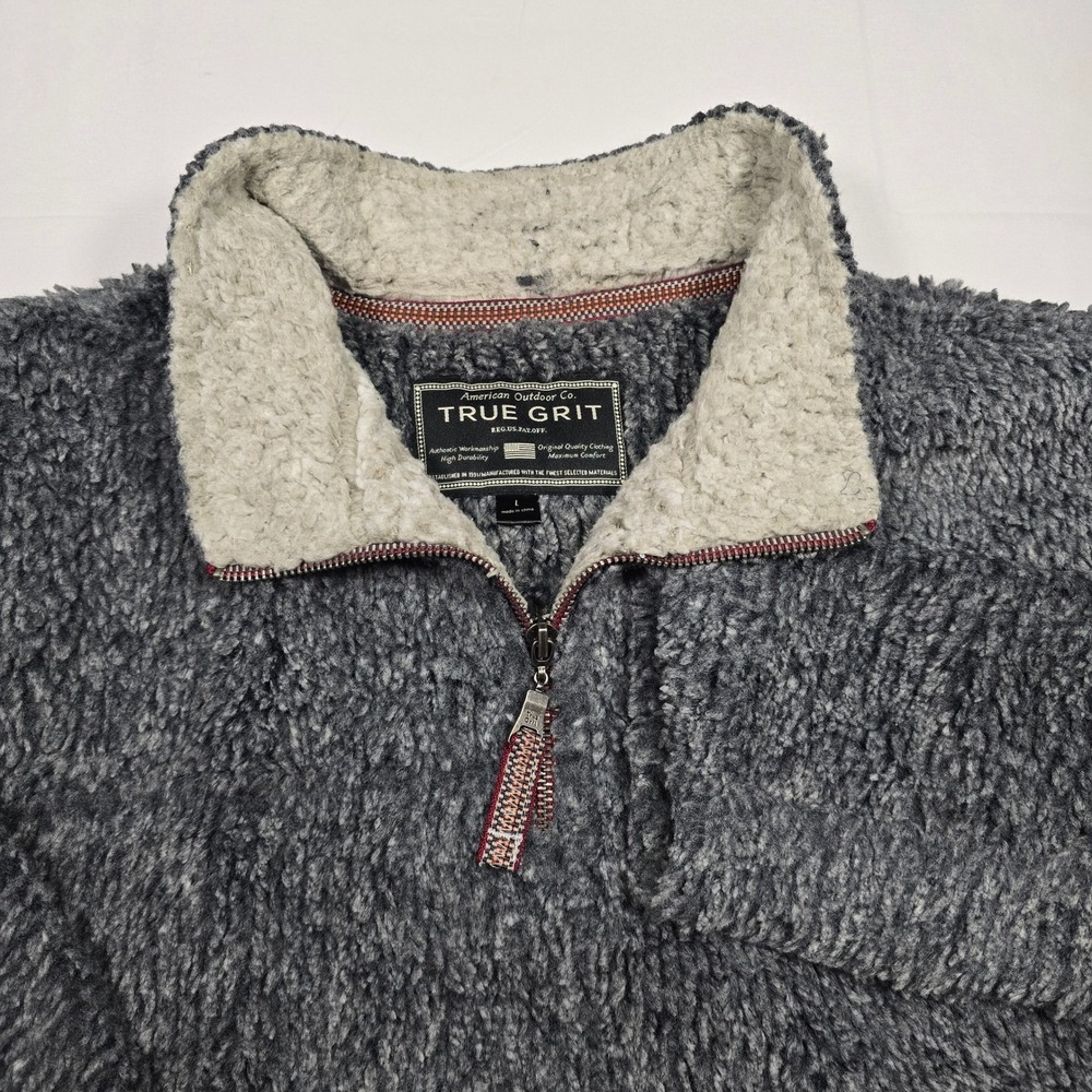True Grit Men's L Frosty Tipped Pile Fleece 1/4 Zip Jacket Gray Cozy Outdoor